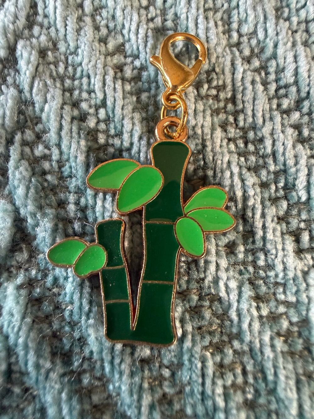 Enameled Green Bamboo Charm with a Gold-Tone Lobster Clasp